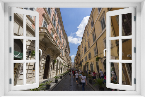 Fototapeta Naklejka Na Ścianę Okno 3D - View of old cozy street in Rome, Italy. Architecture and landmar