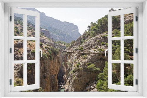 Fototapeta Naklejka Na Ścianę Okno 3D - Cliff walkway in narrow gorge