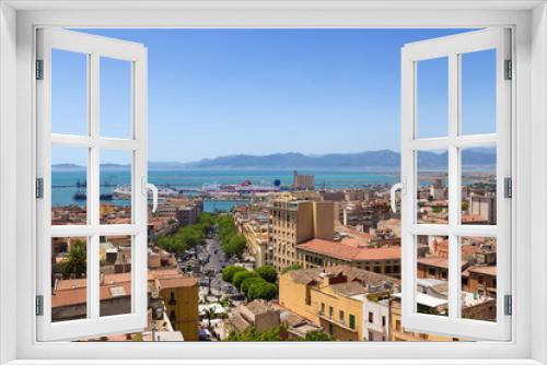 Cagliari, Sardinia, Italy. A picturesque view of the city and the port from the side of the fortress