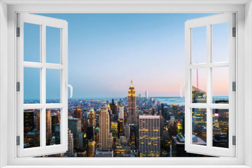 Fototapeta Naklejka Na Ścianę Okno 3D - Aerial view on the city skyline in New York City, USA on a night