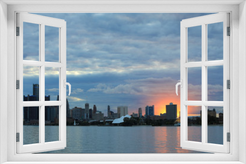 Fototapeta Naklejka Na Ścianę Okno 3D - Detroit Skyline from Belle Isle at sunset