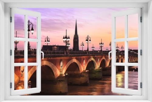 Fototapeta Naklejka Na Ścianę Okno 3D - Pont de Pierre bridge at twulight, Bordeaux, France