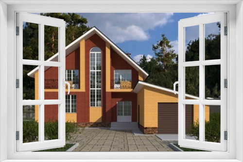 Fototapeta Naklejka Na Ścianę Okno 3D - House Photo Realistic Render 3D Illustration