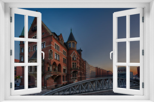 Fototapeta Naklejka Na Ścianę Okno 3D - Speicherstadt - Hamburg warehouse district and bridge