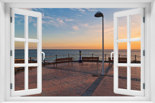 Fototapeta Naklejka Na Ścianę Okno 3D -  Sunset viewpoint with benches