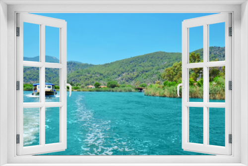 Fototapeta Naklejka Na Ścianę Okno 3D - Picturesque view of river and mountains on sunny summer day
