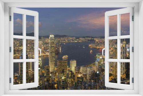 Fototapeta Naklejka Na Ścianę Okno 3D - Victoria harbor of Hong Kong City at dusk