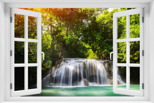 Fototapeta Naklejka Na Ścianę Okno 3D - Deep forest Waterfall in Kanchanaburi, Thailand
