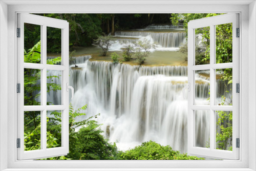 Fototapeta Naklejka Na Ścianę Okno 3D - Beautiful waterfall in green forest in nature