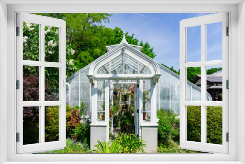 Fototapeta Naklejka Na Ścianę Okno 3D - white vintage greenhouse in garden