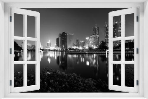 Fototapeta Naklejka Na Ścianę Okno 3D - Cityscape of Benchakitti Park in Thailand, black and white.