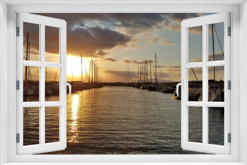Fototapeta Naklejka Na Ścianę Okno 3D - Sonnenuntergang am Hafen, Mallorca