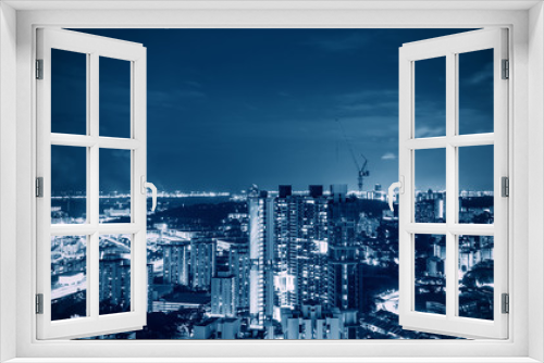 Fototapeta Naklejka Na Ścianę Okno 3D - urban cityscape view in singapore on blue tone filter