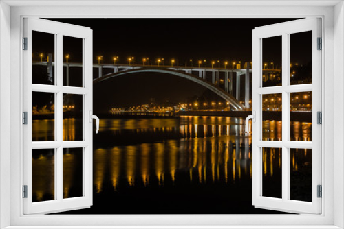 Fototapeta Naklejka Na Ścianę Okno 3D - Arrabida Bridge Porto Portugal Water Reflection Douro River Night Landscape