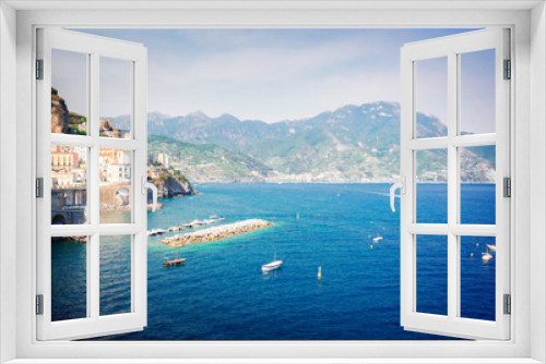 Fototapeta Naklejka Na Ścianę Okno 3D - Amalfi summer coast and Tyrrhenian sea, Italy, retro toned