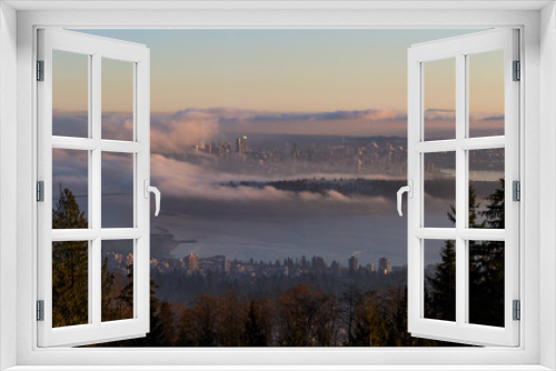 Fototapeta Naklejka Na Ścianę Okno 3D - Beautiful panoramic view of Downtown City Skyline during a cloudy vibrant sunset. Taken from Cypress Viewpoint, West Vancouver, British Columbia, Canada.