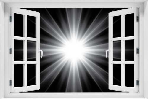 Fototapeta Naklejka Na Ścianę Okno 3D - White glowing light burst explosion with transparent. Vector illustration for cool effect decoration with ray sparkles. Bright star. Transparent shine gradient glitter, bright flare. Glare texture.