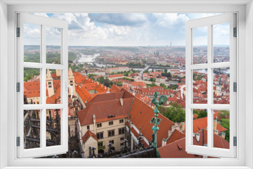 Fototapeta Naklejka Na Ścianę Okno 3D - Cityscape of Prague in middle of the day with cloudy day