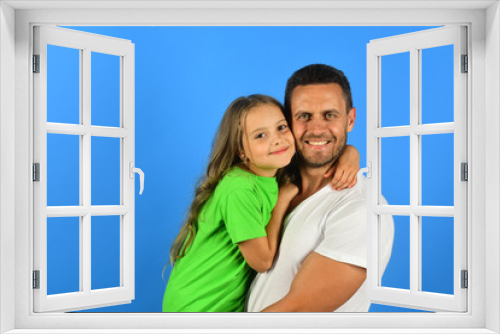 Girl and man with happy faces isolated on blue background