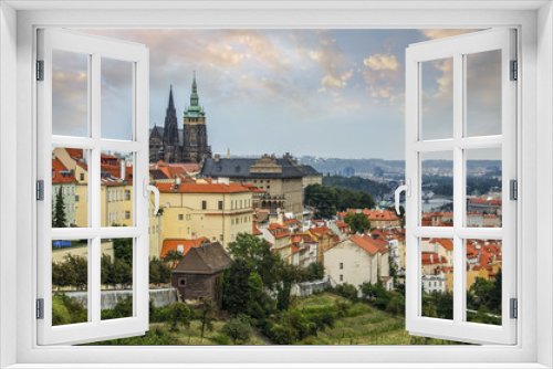 Fototapeta Naklejka Na Ścianę Okno 3D - panoramic view on Prague castle and old town from above, Czech Republic