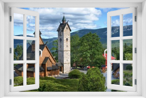 Fototapeta Naklejka Na Ścianę Okno 3D - Medieval Norwegian stave church transferred from Vang in Norway and re-erected in 1842 in Karpacz, Poland