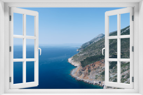 Fototapeta Naklejka Na Ścianę Okno 3D - Calm sea and blue sky background, Greece