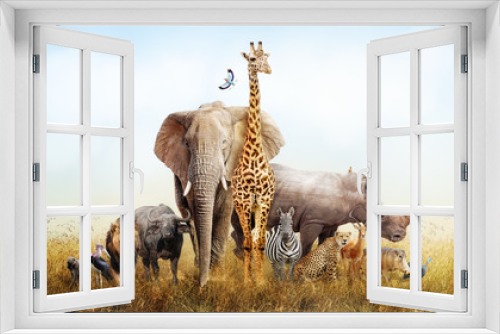 Fototapeta Naklejka Na Ścianę Okno 3D - Safari Animals in Africa Composite