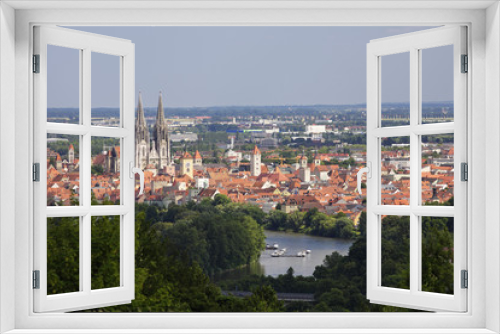 Fototapeta Naklejka Na Ścianę Okno 3D - Regensburg, view from Winzer, Upper Palatinate, Bavaria, Germany, Europe