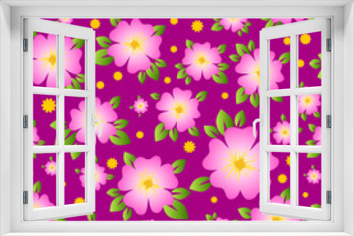 Fototapeta Naklejka Na Ścianę Okno 3D - Seamless pattern for paper, textiles. Seamless pattern with pink and yellow flowers.