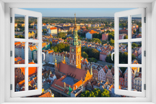 Fototapeta Naklejka Na Ścianę Okno 3D - Aerial view of the old town in Gdansk at sunset, Poland