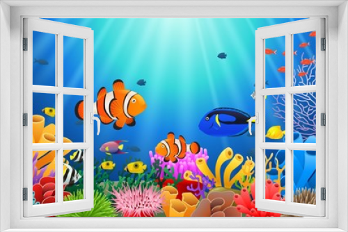 Fototapeta Naklejka Na Ścianę Okno 3D - Clown fish under the sea. Vector illustration