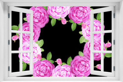 Fototapeta Naklejka Na Ścianę Okno 3D - Circle of purple roses on black background 