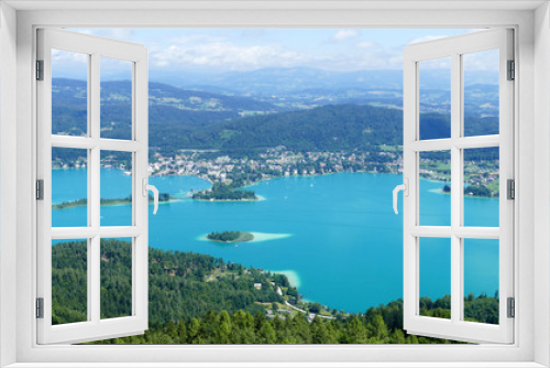 Fototapeta Naklejka Na Ścianę Okno 3D - Panorama of lake Worther from a watchtower in Austria