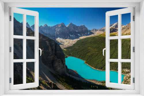 Fototapeta Naklejka Na Ścianę Okno 3D - Panoramatic view of Moraine lake from Tower of Babel, Banff NP, Canada