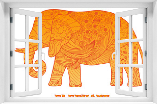 Fototapeta Naklejka Na Ścianę Okno 3D - Elephant. Zen art. Detailed hand drawn elephant with abstract patterns on isolation background. Design for spiritual relaxation for adults. Outline for tattoo, printing on t-shirts, posters and other