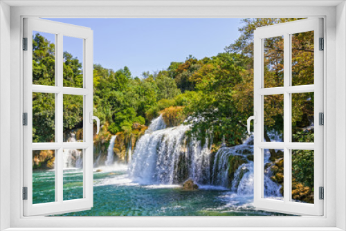 Fototapeta Naklejka Na Ścianę Okno 3D - Croatia Waterfall of Krka lake, natural travel background, national park