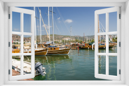 Fototapeta Naklejka Na Ścianę Okno 3D - Beautiful yahts in Bodrum marina bay, Mugla province, Turkey.
