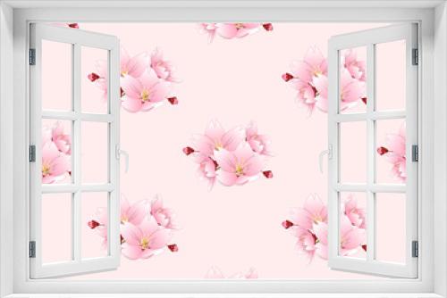 Fototapeta Naklejka Na Ścianę Okno 3D - Sakura Cherry Blossom Flower Seamless on Pink Background. Vector Illustration.