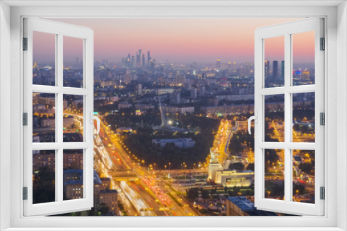 Fototapeta Naklejka Na Ścianę Okno 3D - City evening landscape of Moscow. Prospect Mira, VDNH, Ostankino