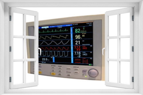 corona virus cardiovascular monitor test with signal patient diagram, heartbeat and pulse checkup, digital diagnostic display closeup 