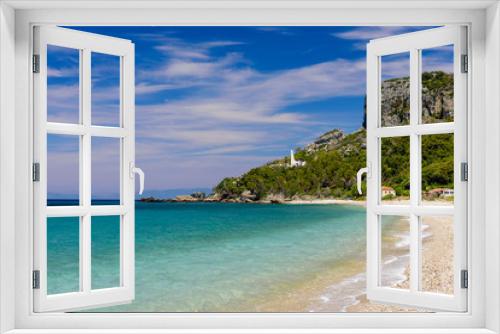 Fototapeta Naklejka Na Ścianę Okno 3D - Potami beach - scenic sandy beach with beautiful blue water, Samos island, Greece. Travel concept