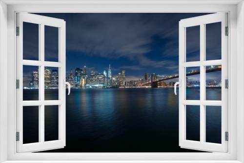 Fototapeta Naklejka Na Ścianę Okno 3D - New York City Nachtpanorama