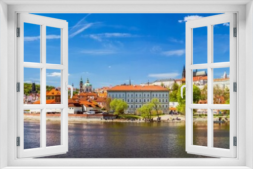 Prague panorama city skyline with Old Town, Prague Castle, Charles Bridge, St. Vitus Cathedral. Prague, Czech Republic