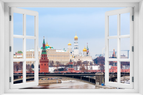 View of the Moscow Kremlin. Winter view. Frozen Moscow river