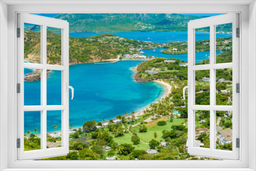 Fototapeta Naklejka Na Ścianę Okno 3D - View of English Harbor from Shirley Heights, Antigua, paradise bay at tropical island in the Caribbean Sea