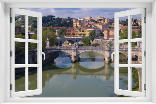 Fototapeta Naklejka Na Ścianę Okno 3D - The view of bridge Umberto and cityscape of Rome, Italy.
