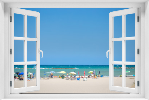 Fototapeta Naklejka Na Ścianę Okno 3D - white beaches italy. sea sky people umbrellas sun beds.