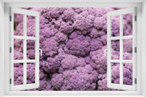 Fototapeta Naklejka Na Ścianę Okno 3D - Close up of delicious and colourful, ripe and vibrant purple cauliflower texture vegetable on a market stall in Yorkshire