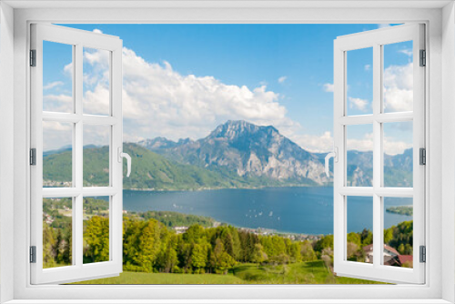 Fototapeta Naklejka Na Ścianę Okno 3D - panorama of mount Traunstein and lake Traunsee in Austria