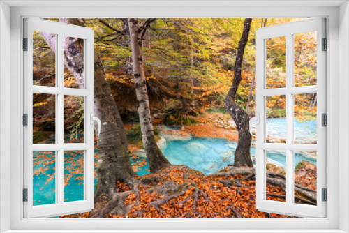Fototapeta Naklejka Na Ścianę Okno 3D - colorful autumn landscape at urederra source, Spain